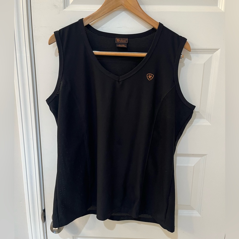 Ariat Women's XL Black V-Neck Performance Tank Top Mesh Side Panels - EUC